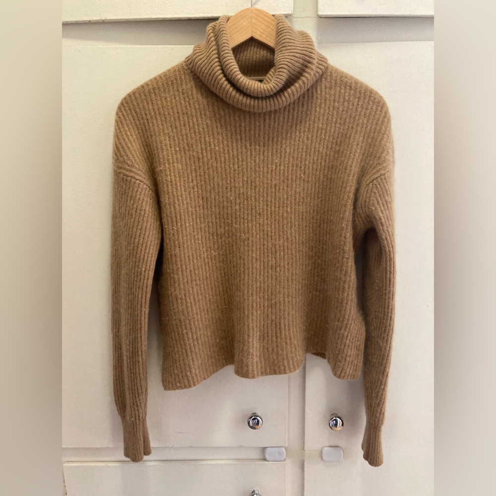 The Kooples Side Split Turtleneck Sweater in Camel